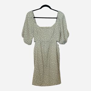 Altered State Sage Green Floral Mini Dress Puff Sleeve Cottagecore Size Large